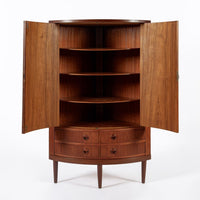 Mid Century Danish Modern Teak Corner Cabinet with Pivoting Drawers