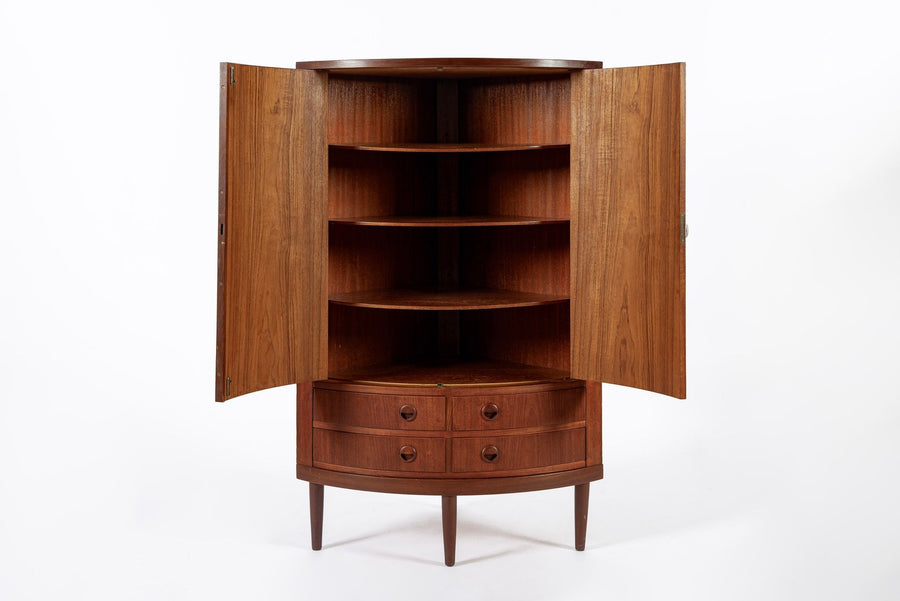 Mid Century Danish Modern Teak Corner Cabinet with Pivoting Drawers
