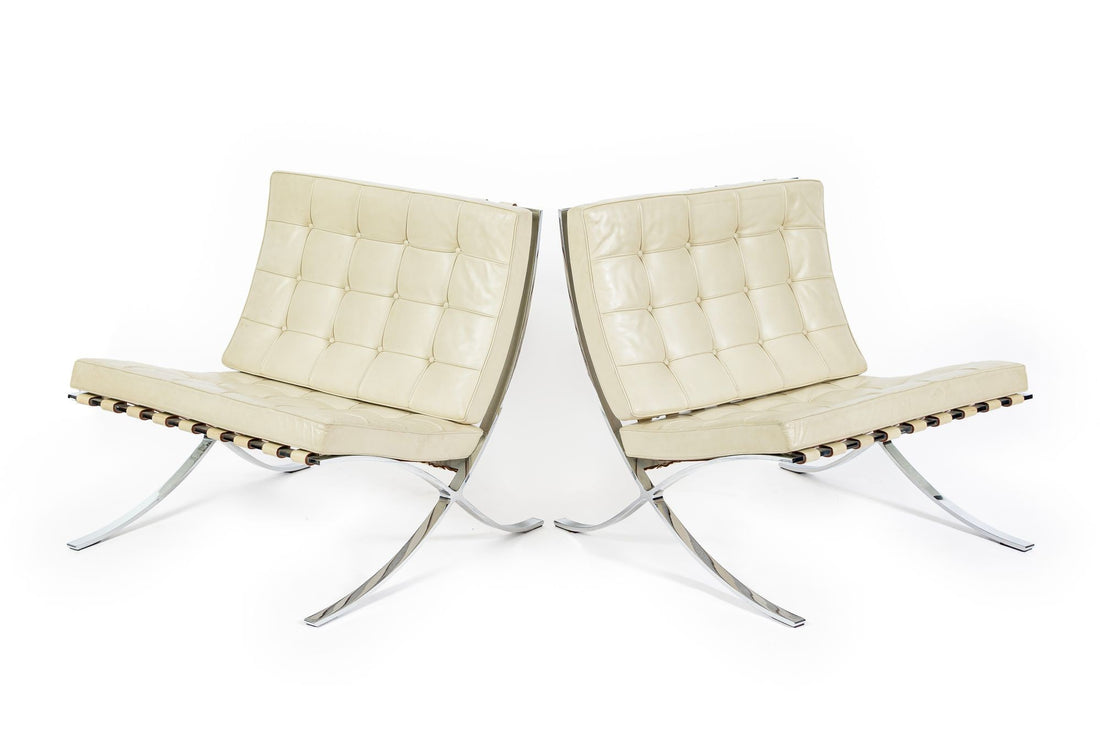 Mid Century Cream Barcelona Chairs by Mies van der Rohe for Knoll, 1980s
