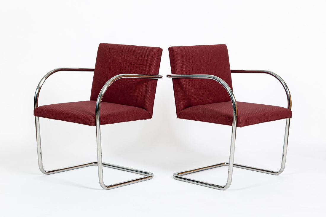 Pair Mid-Century Red Brno Armchairs by Mies van der Rohe for Knoll, 1983
