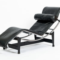 Cassina LC4 Black Leather Chaise Lounge Chair by Le Corbusier 1981