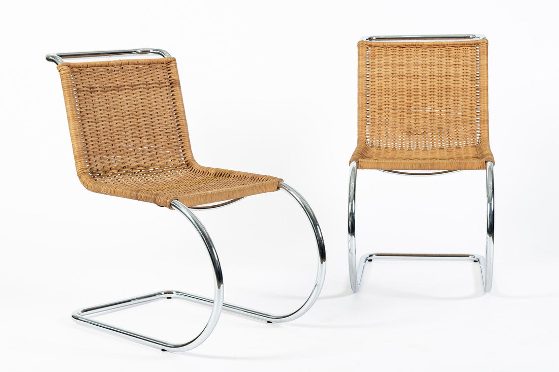 Mies van der Rohe MR10 Cane and Chrome Cantilever Dining Chairs for Stendig, Bauhaus Pair