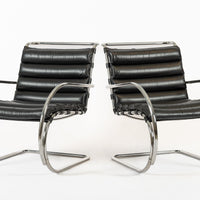 Mid Century MR Black Leather Arm Chairs by Mies van der Rohe for Knoll