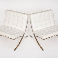 Mid Century White Barcelona Chairs by Mies van der Rohe for Knoll