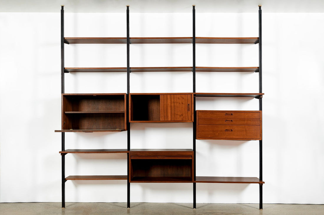 Early Production George Nelson OMNI Three-Bay Modular Walnut Wall Unit by Structural Products, Circa 1961