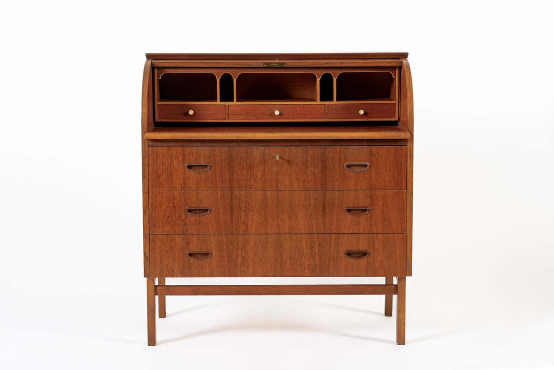 Mid Century Swedish Teak Rolltop Secretary Desk by Egon Ostergaard