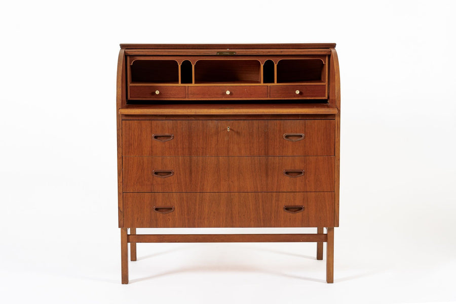 Mid Century Swedish Teak Rolltop Secretary Desk by Egon Ostergaard