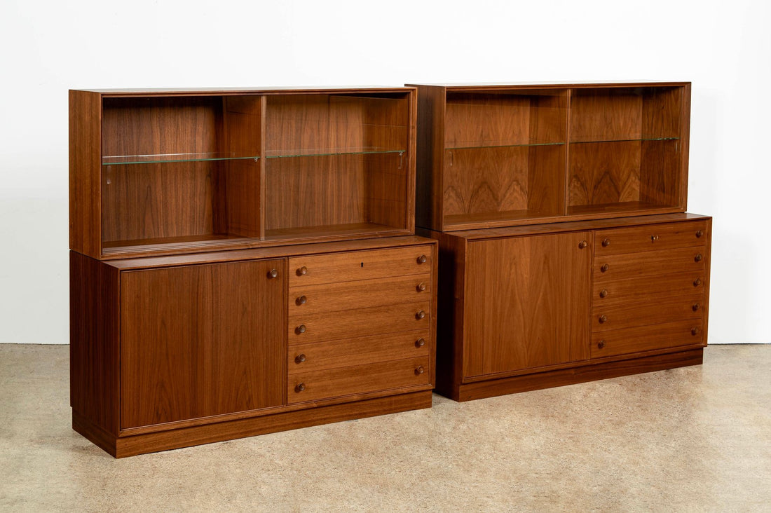 Pair of Swedish Mid-Century Modern Teak Bookcase Display Cabinets, 1960s
