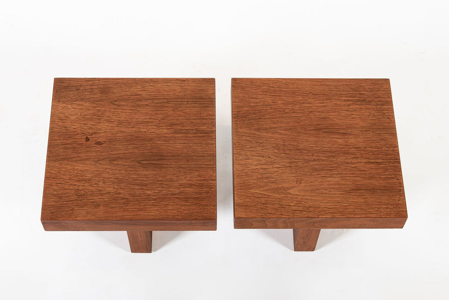 Mid Century Walnut Wood Side Tables Milo Baughman Style 1970s