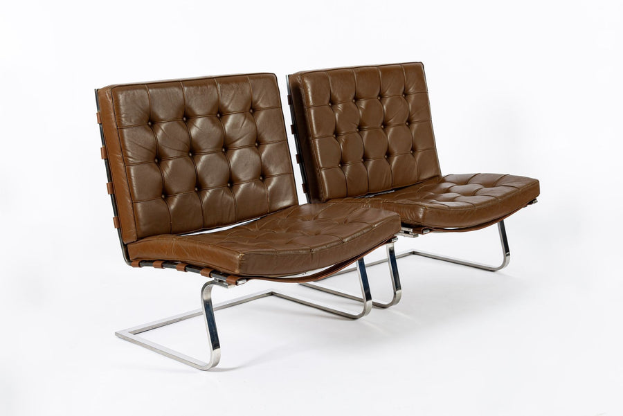 Pair Vintage Brown Tugendhat Lounge Chairs by Mies van der Rohe for Knoll 1960s