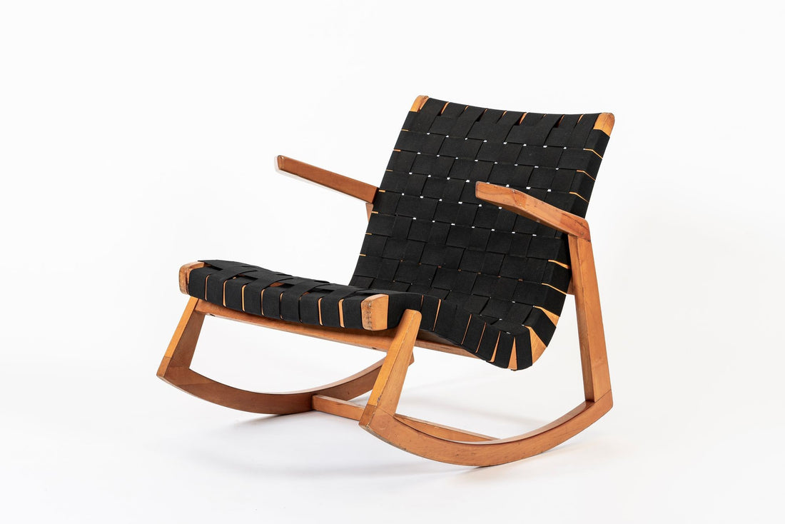 Rare Early Mid Century Wooden Rocking Chair by Ralph Rapson, 1940s