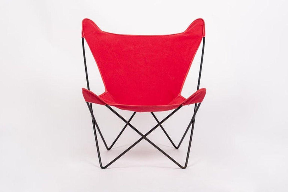 Vintage Mid Century Red Butterfly Canvas and Metal Chair by Knoll, 1970s