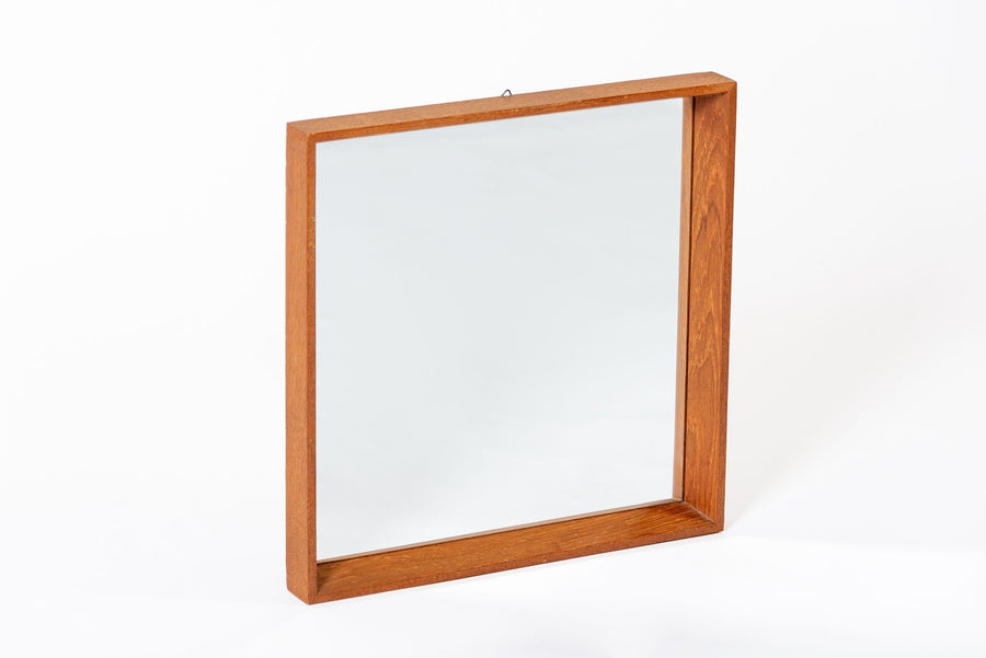 Vintage Mid Century Square Teak Wood Hanging Wall Mirror