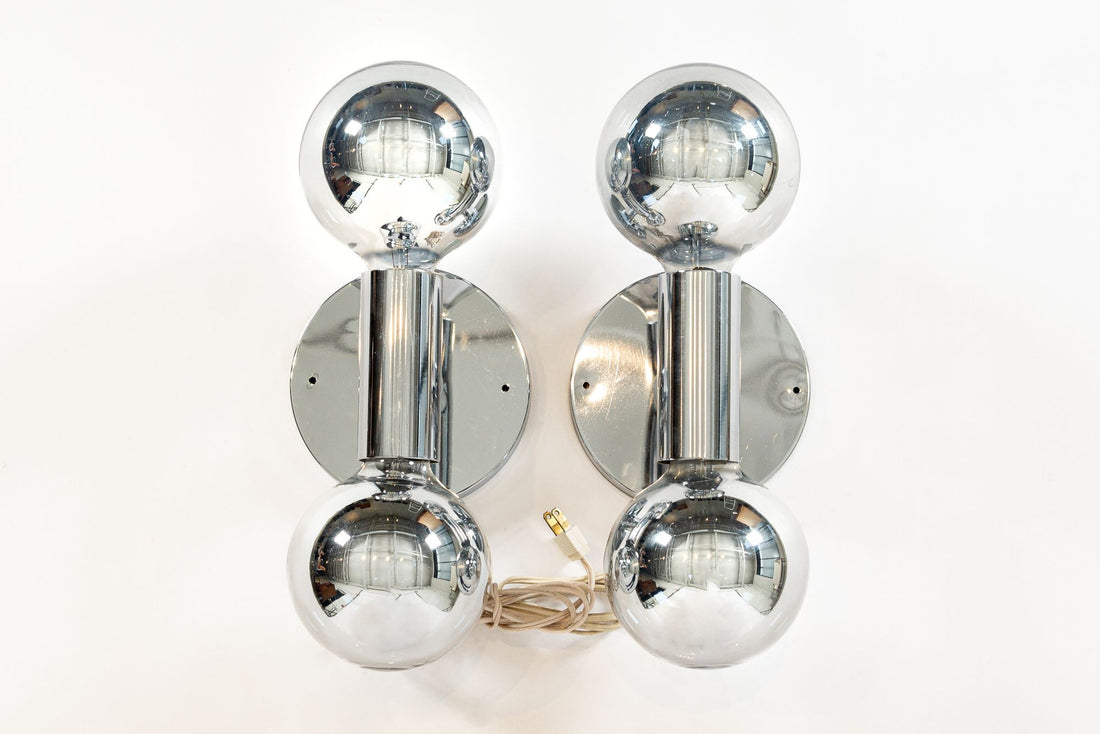 Vintage Mid Century Silver Chrome Wall Sconce Lights by Sonneman