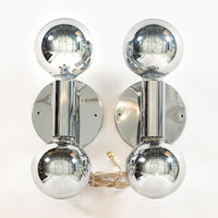 Vintage Mid Century Silver Chrome Wall Sconce Lights by Sonneman