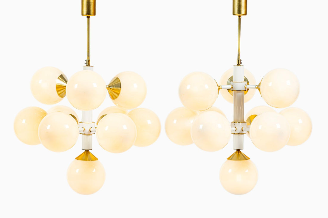 Pair of Mid-Century Modern Sputnik Chandeliers by Szarvasi, Hungary 1970s, 3x Avail