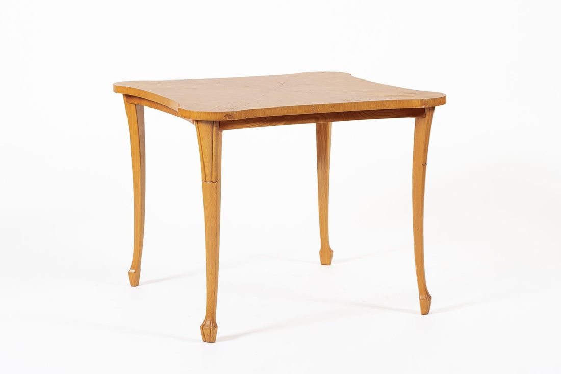 Vintage Art Deco Swedish Square Beech Scalloped Table 1940s