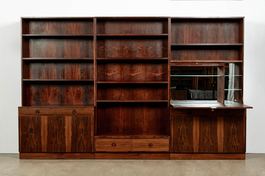 Mid-Century Swedish Rosewood Bookcase Dropdown Wall Unit by Bertil Fridhagen for Bodafors, 1960s