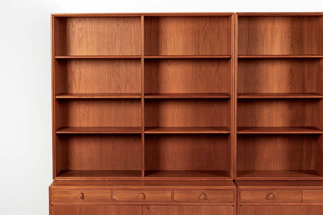 Large Mid Century Swedish Teak Wood Bookshelf Wall Unit by Bodafors