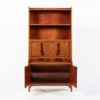 Scandinavian Modern Figured Mahogany Secretary Bookcase Cabinet 1960s