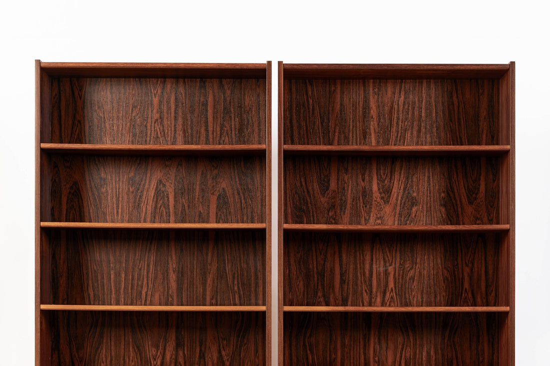 Pair of Mid Century Scandinavian Modern Tall Rosewood Bookcases