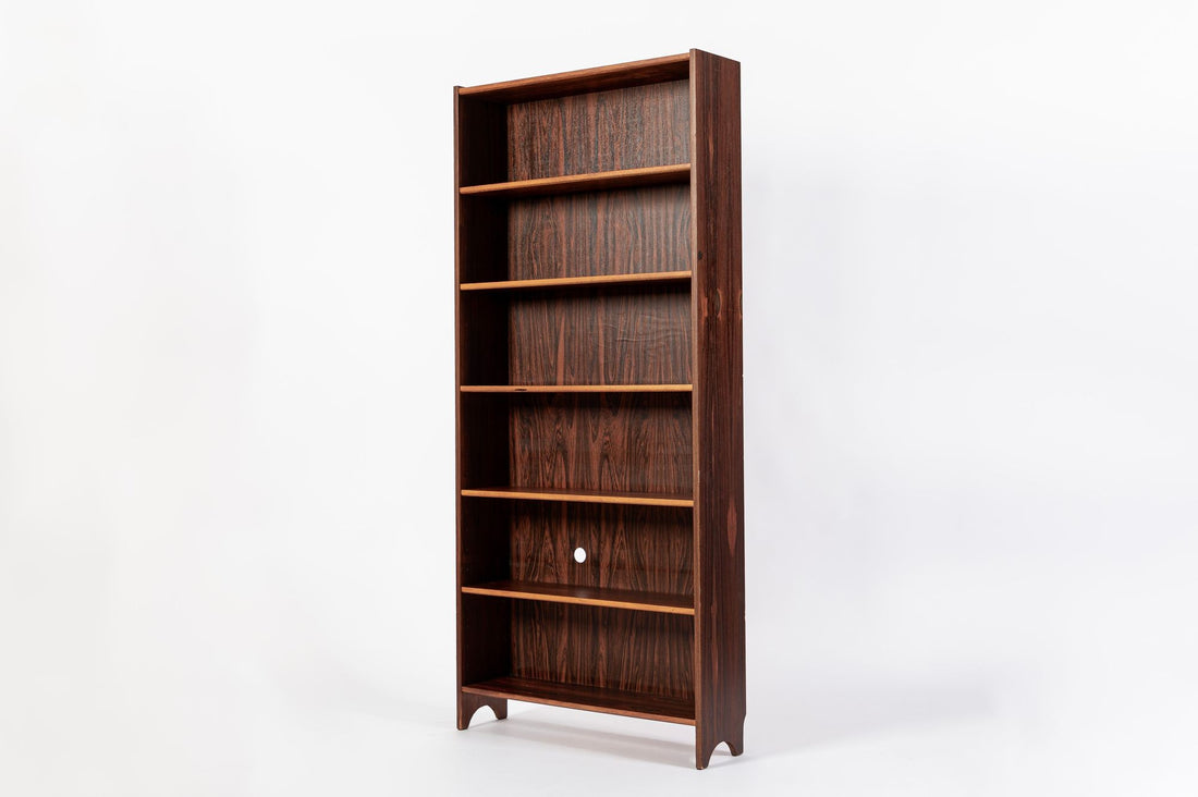 Mid Century Rosewood Bookcase, Scandinavian Tall Display Shelf, 3 Avail