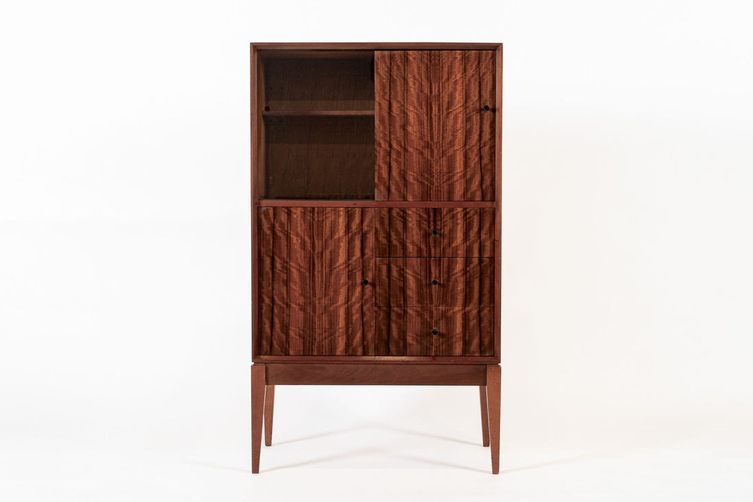 Mid Century Danish Modern Dark Wood Tall Cabinet