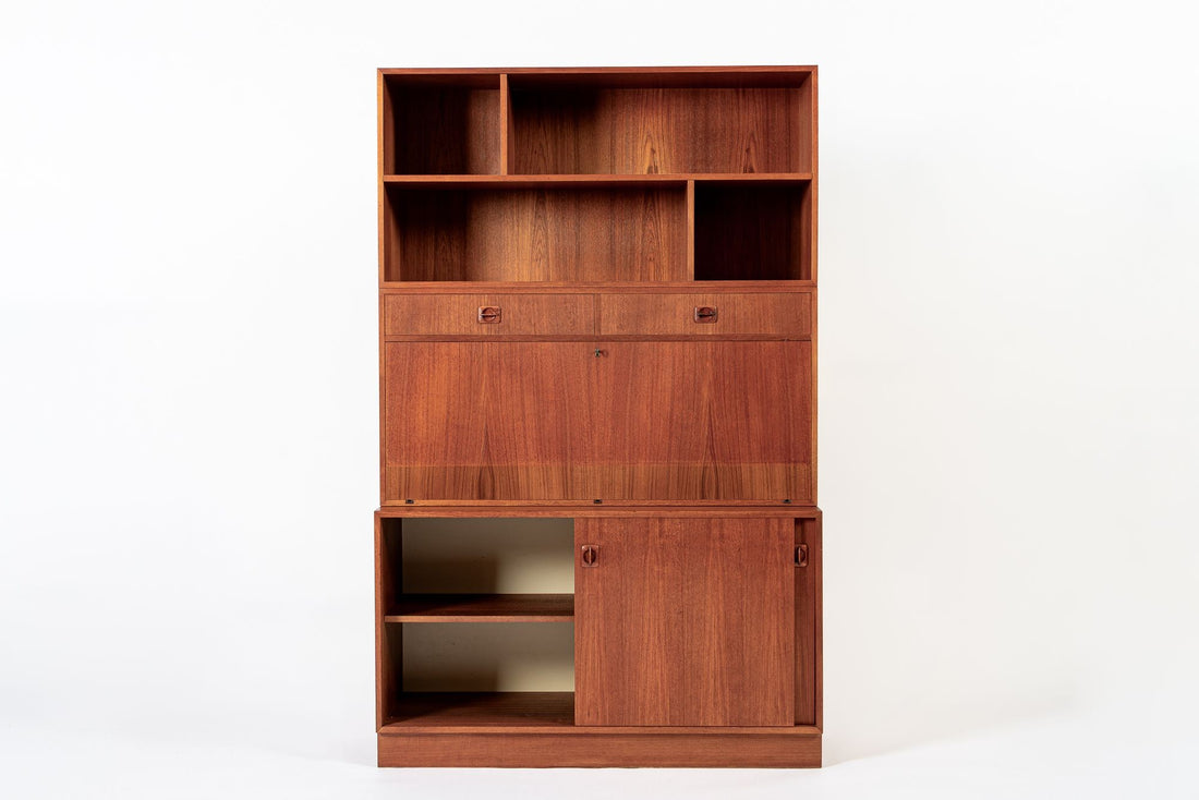 Mid Century Danish Teak Wood Drop-Down Secretary Desk Wall Unit