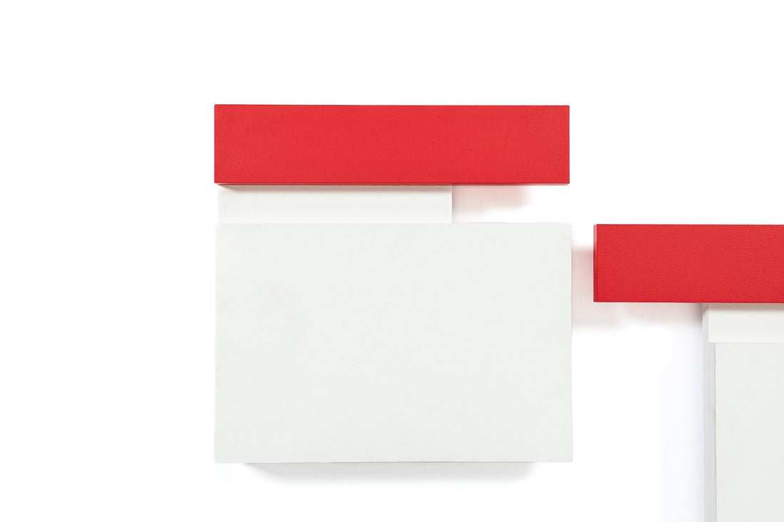 Contemporary Geometric Abstract Art Wall Reliefs by Thomas Vinson White–White–Red, 2004