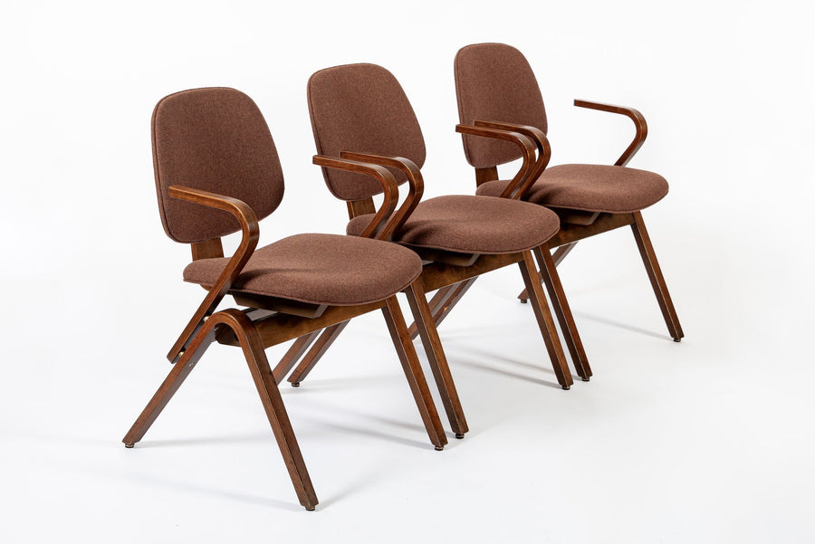 Mid Century Brown Plywood Arm Chairs by Joe Atkinson for Thonet