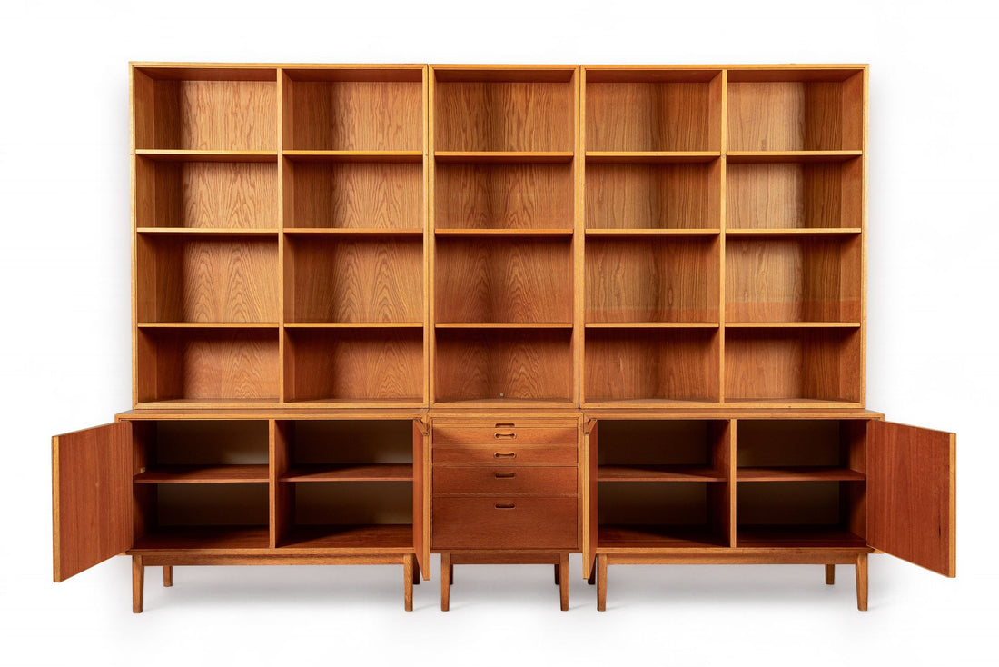 Large Mid Century Danish Teak Wood Bookshelf Wall Unit System