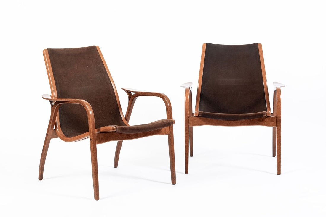 Pair Mid-Century Swedish Brown Lamino Lounge Chairs by Yngve Ekström for Swedese