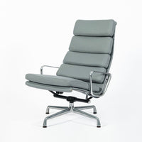 Eames Soft Pad Recliner for Herman Miller, Gray Leather Aluminum Group Lounge Chair