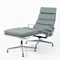 Eames Soft Pad Recliner with Ottoman for Herman Miller, Gray Leather Aluminum Group