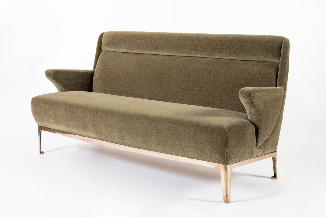 Restored 1940s Art Deco Sofa Mink Mohair, Matching Chair Available