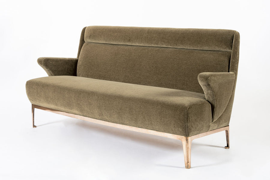 Restored 1940s Art Deco Sofa Mink Mohair, Matching Chair Available