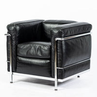 Authentic Cassina LC2 Black Leather Petit Lounge Chair by Le Corbusier, 4x Avail