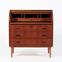Scandinavian Teak Wood Rolltop Secretary Desk by Egon Ostergaard, Made in Sweden