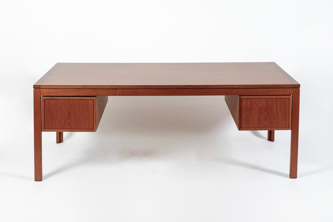 Large Mid Century Danish Modern Mahogany Wood Executive Desk, 2 Matching Avail