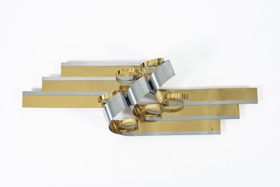 Large Vintage Mid Century Metal Ribbon Wall Art Sculpture by Curtis Jere 1980s