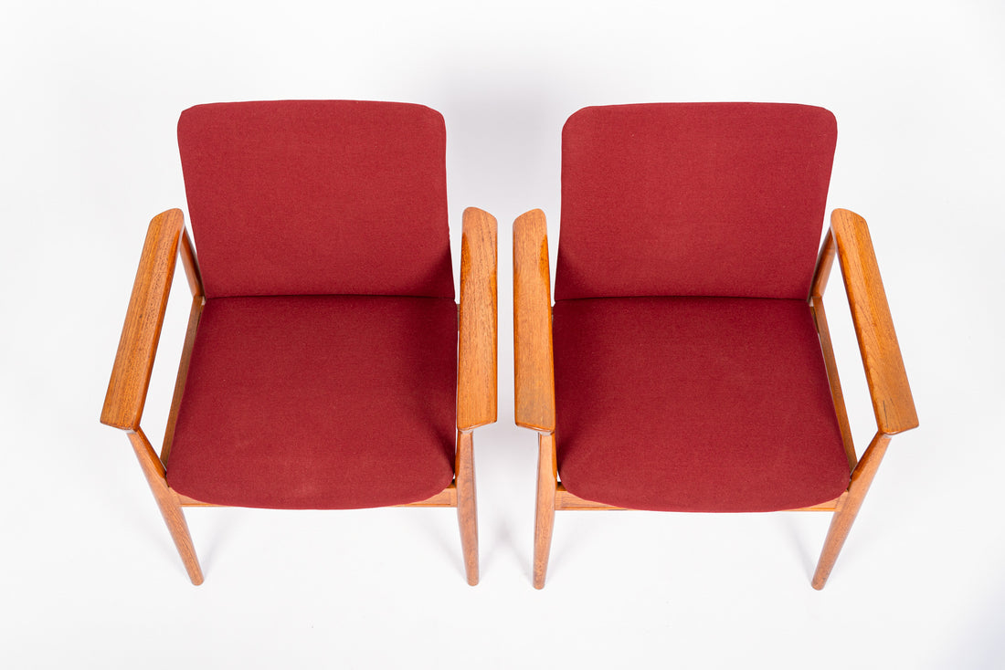 Mid Century Danish Red Diplomat Chairs by Finn Juhl for France & Daverkosen