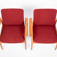 Mid Century Danish Red Diplomat Chairs by Finn Juhl for France & Daverkosen