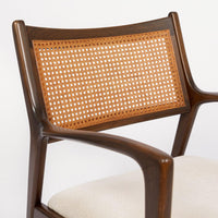 Mid Century White Lounge Chairs with Walnut and Cane Jens Risom Style