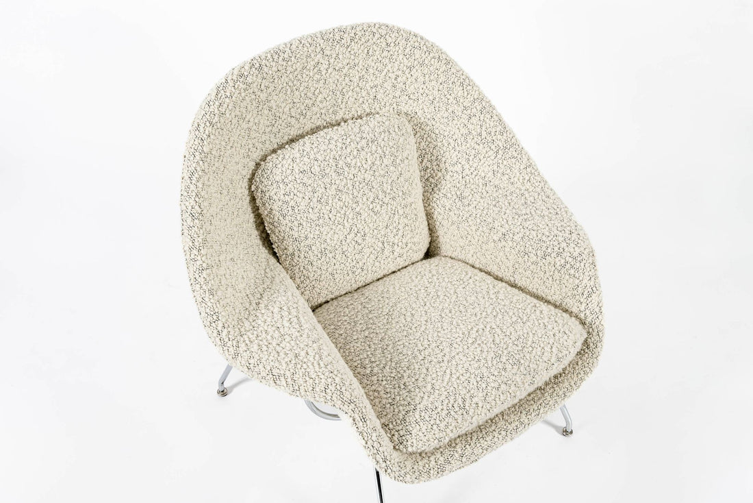 Early Restored Mid Century Ivory Wool Womb Chair by Saarinen for Knoll, Multiples/Custom Avail