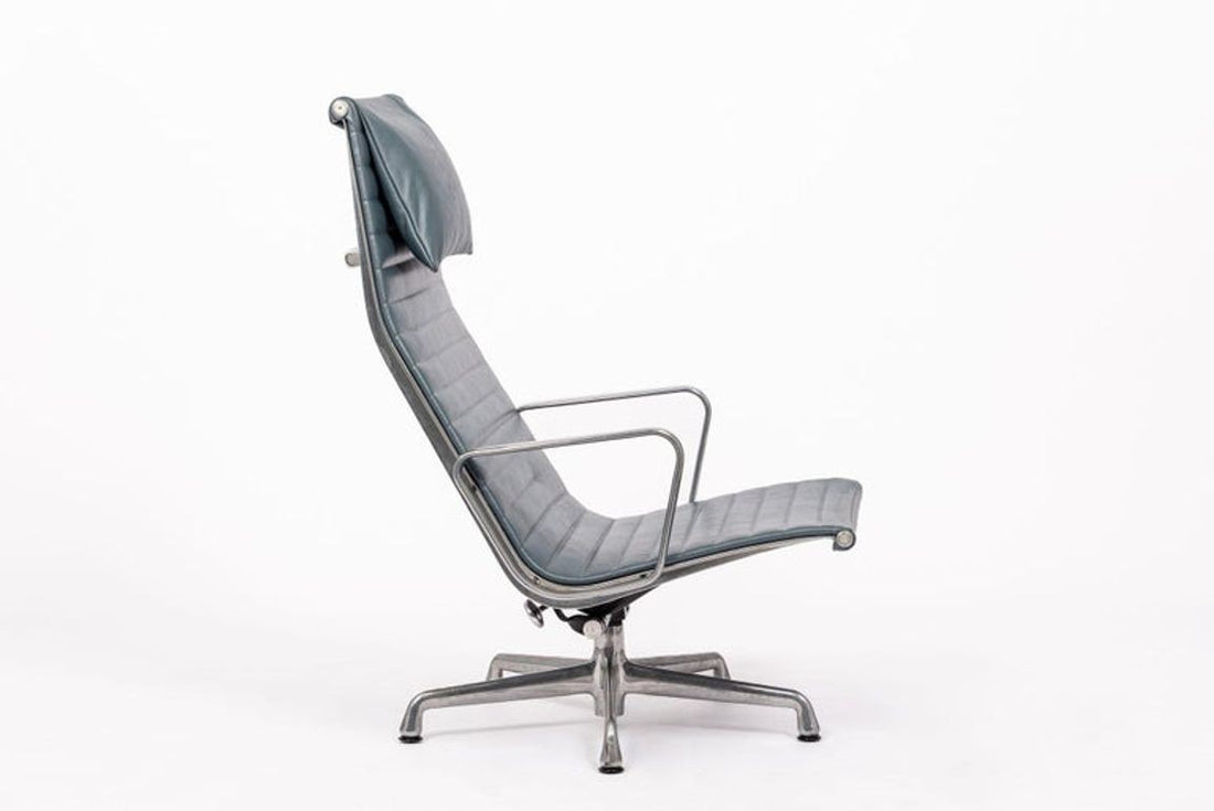 Eames Blue Gray Leather Office Lounge Chair for Herman Miller - 2 Available