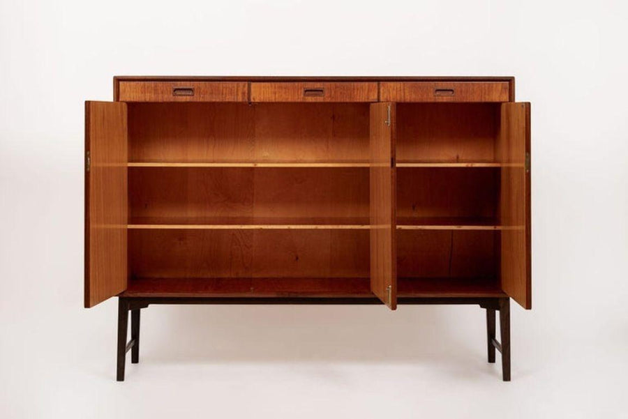 Mid Century Swedish Teak Wood High Cabinet Credenza or Sideboard