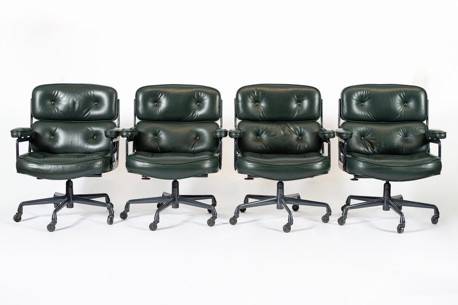 Time Life Green Leather Office Chairs by Eames for Herman Miller, 1996 Set of 4