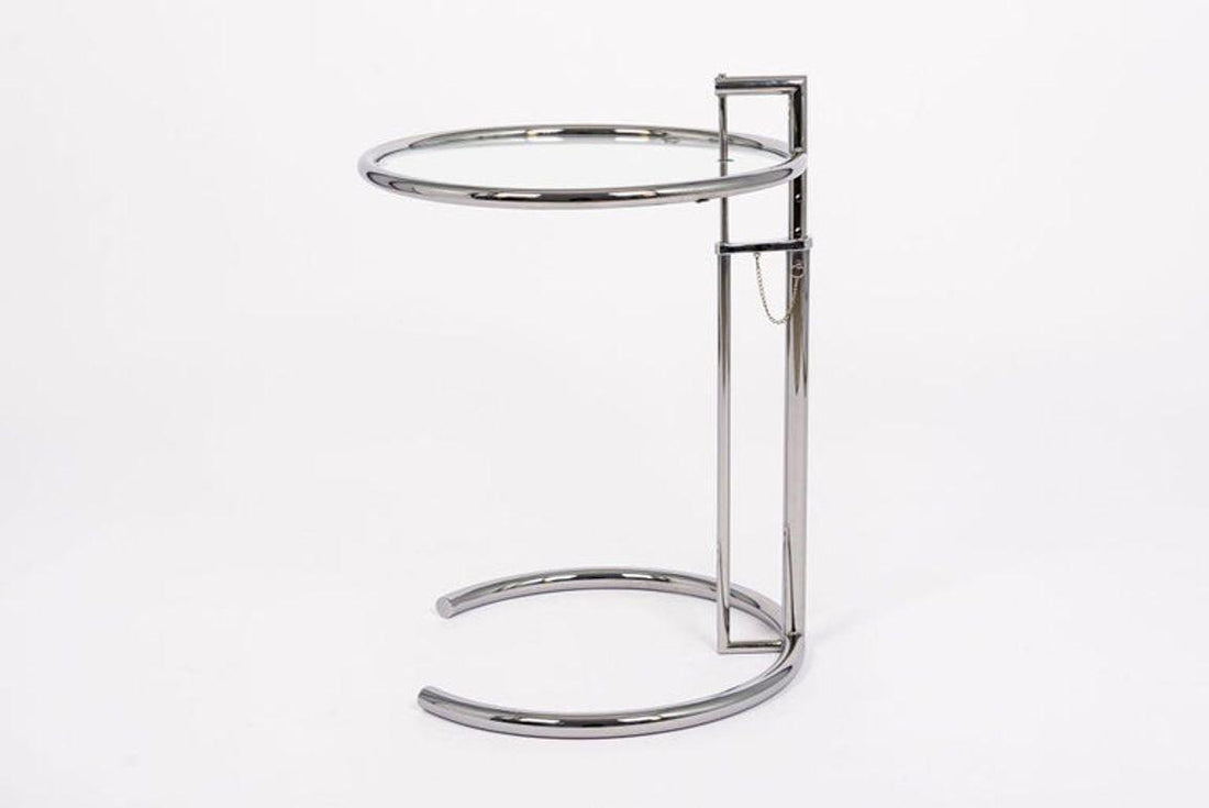 Mid Century Modern Glass & Chrome Round Side Table by Eileen Gray (attr.)