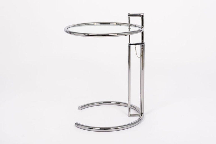 Mid Century Modern Glass & Chrome Round Side Table by Eileen Gray (attr.)