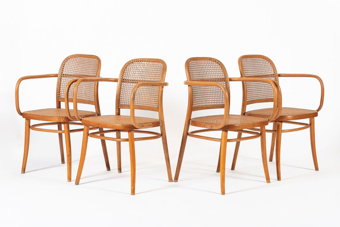Vintage Bent Wood & Wicker Cafe Chairs by Josef Hoffman for Ligna